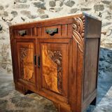 French Art Deco walnut sideboard with marble top (1920s)