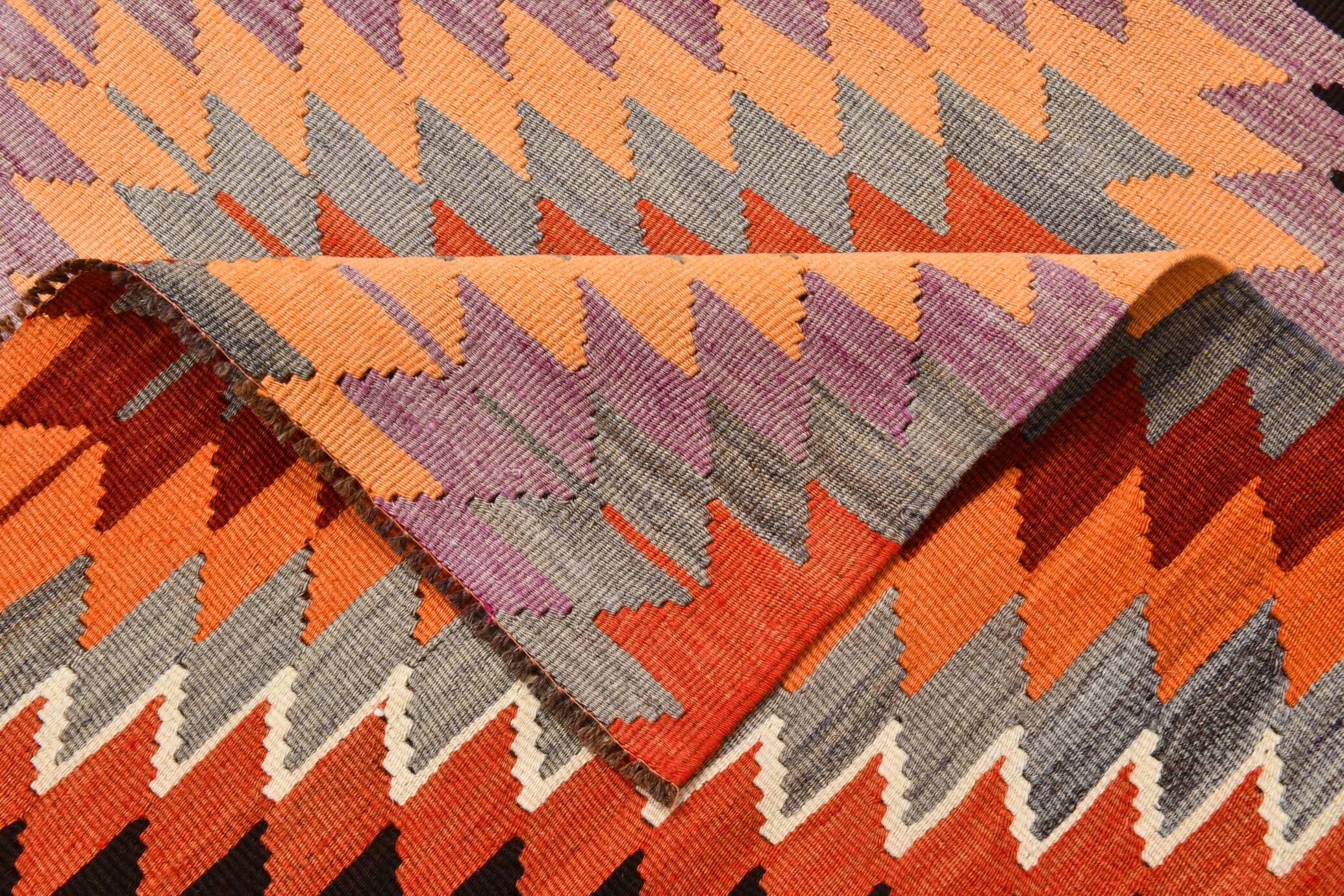 Purple & Orange Geometric Kilim Rug, 126x253Cm