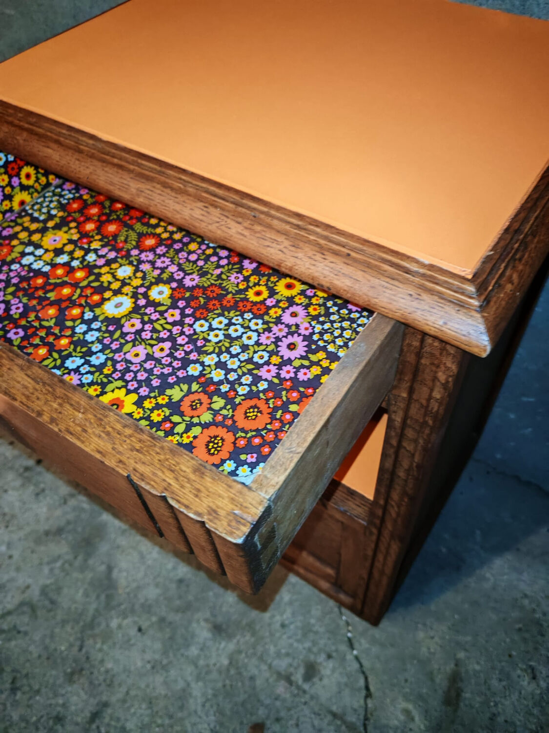 Art Deco orange bedside table