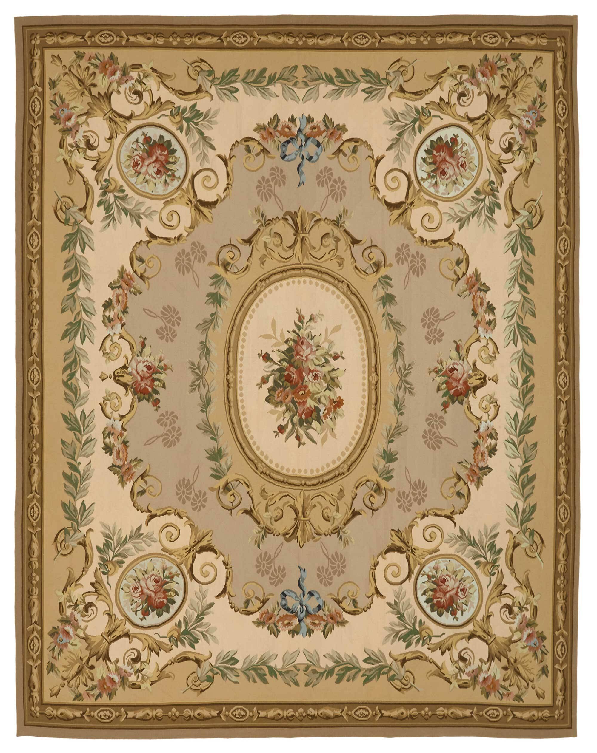 Handmade European Vintage Aubusson Kilim 263 cm x 334 cm