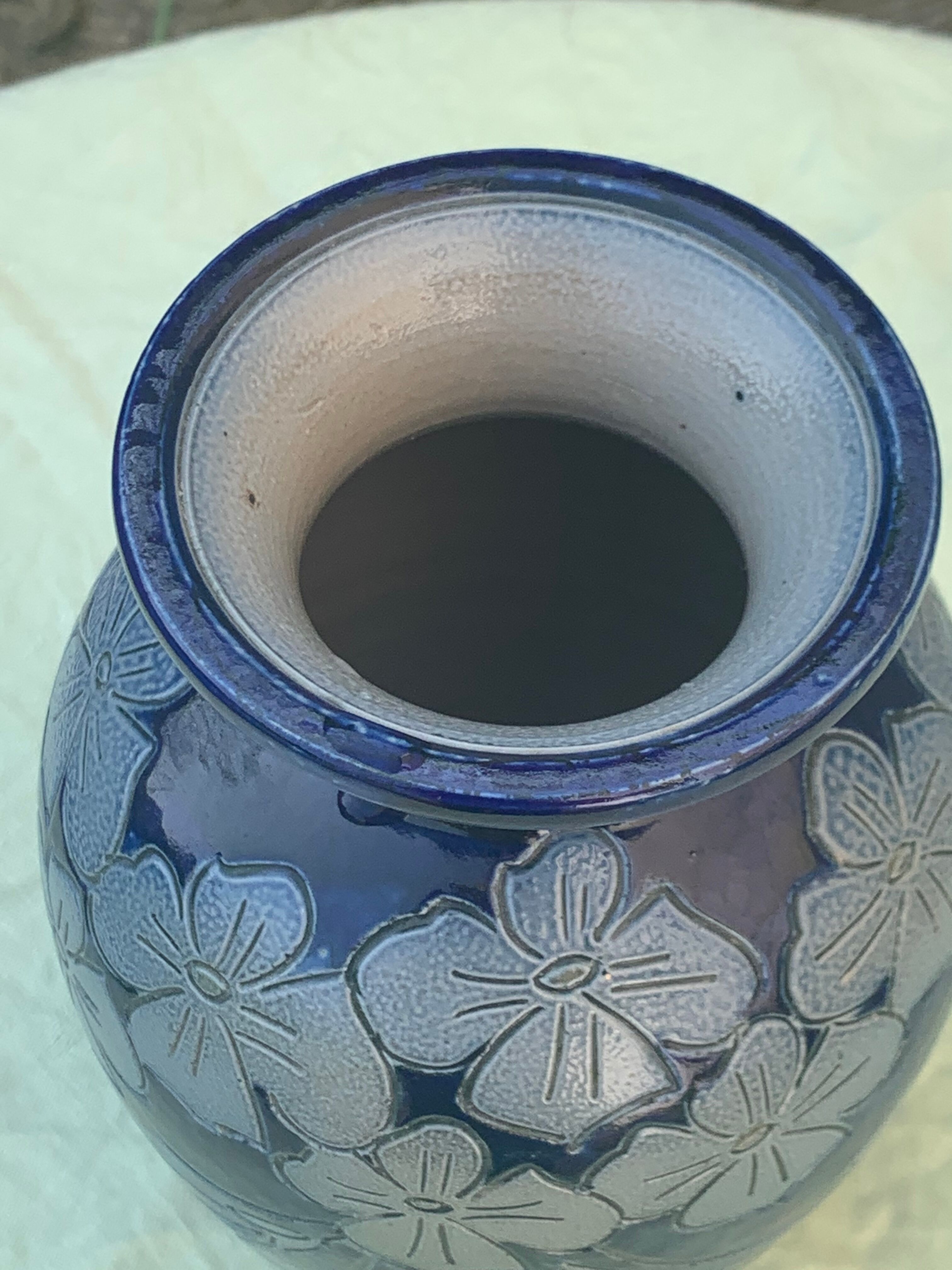 Blue sandstone vase signed Marcel Schmitter betschdorf Alsace