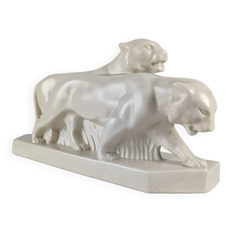 Sculpture animalière Art Déco de lions, années 1920