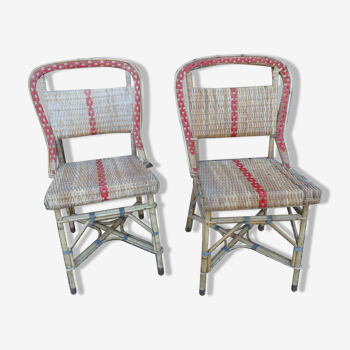 Paire de chaises de bistrot en rotin vintage