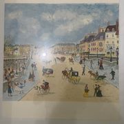 Claude Marin – Beach Scene – Original signed oil painting. Magnificent work.