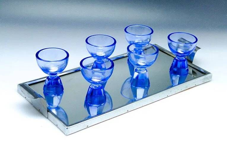 Plateau h1j art deco pour verres avec miroir