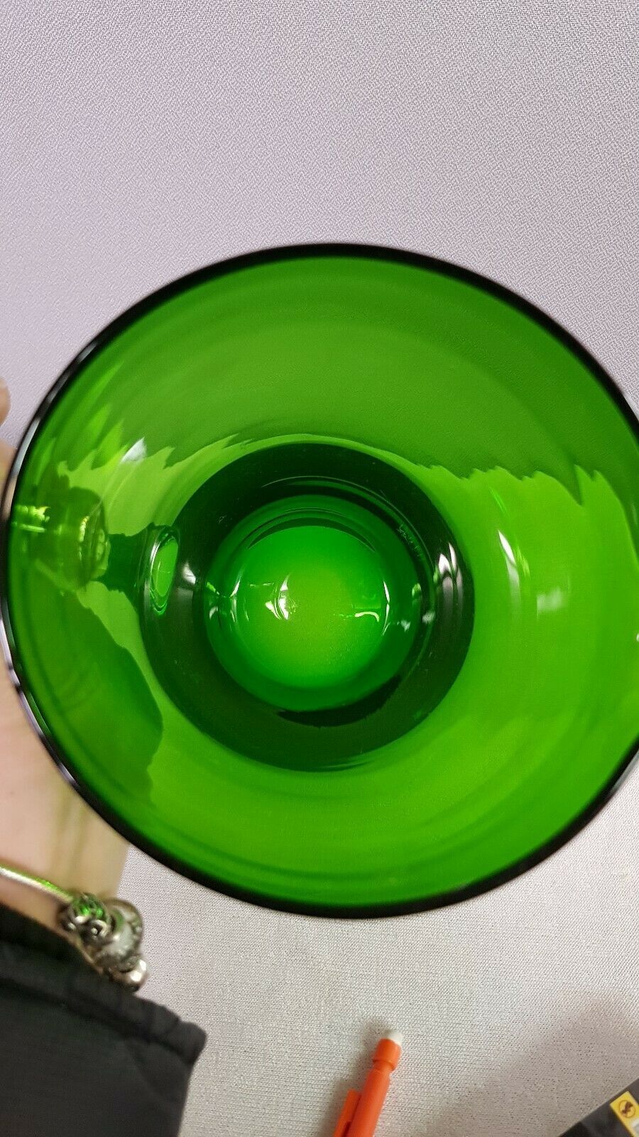 Green glass carafe