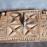 Coat rack 3 hooks in carved teak / 2 back hooks for wall hanging