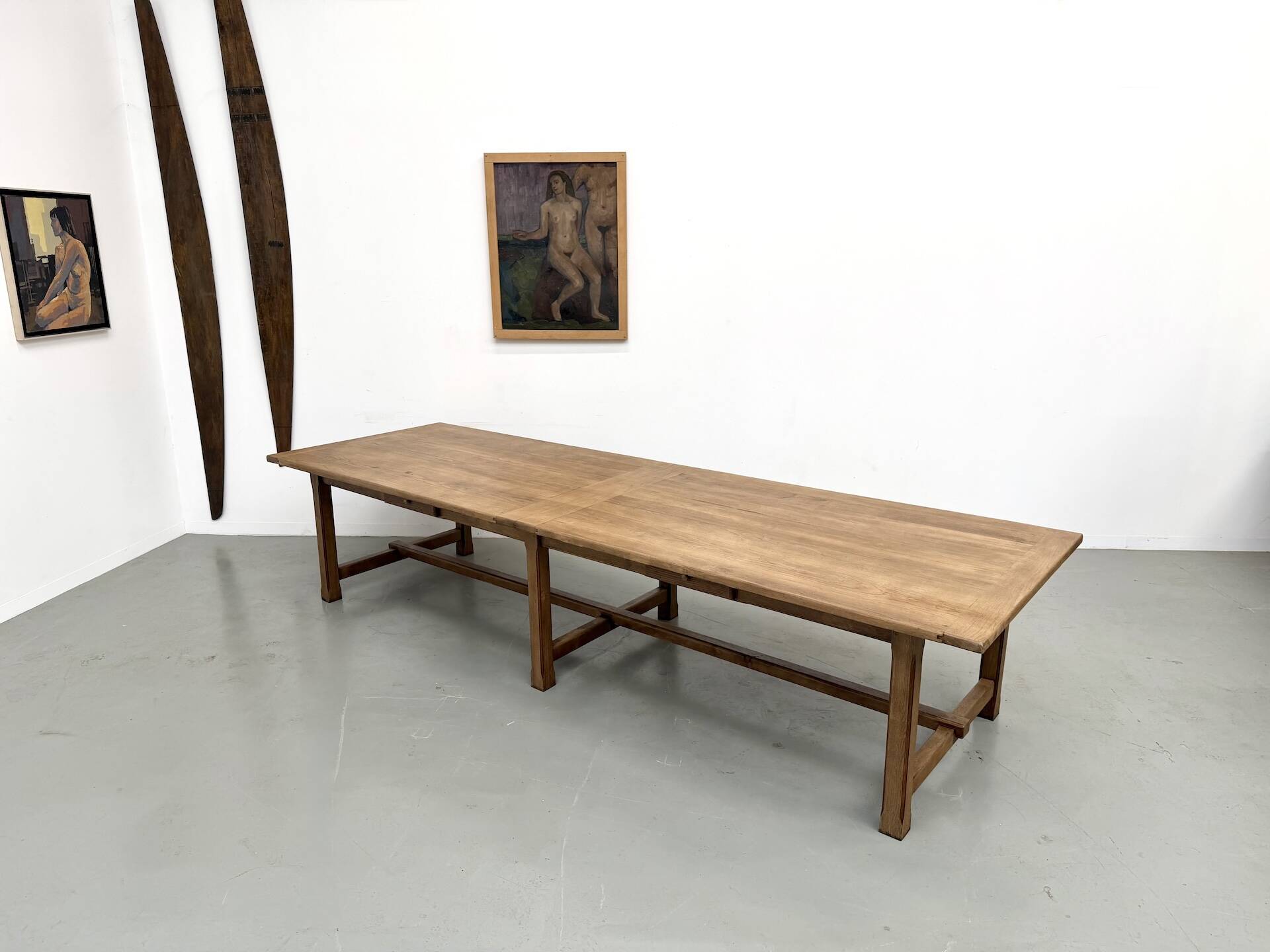 XXL farmhouse table in solid oak 350 cm - Reconstruction Style - 1950s