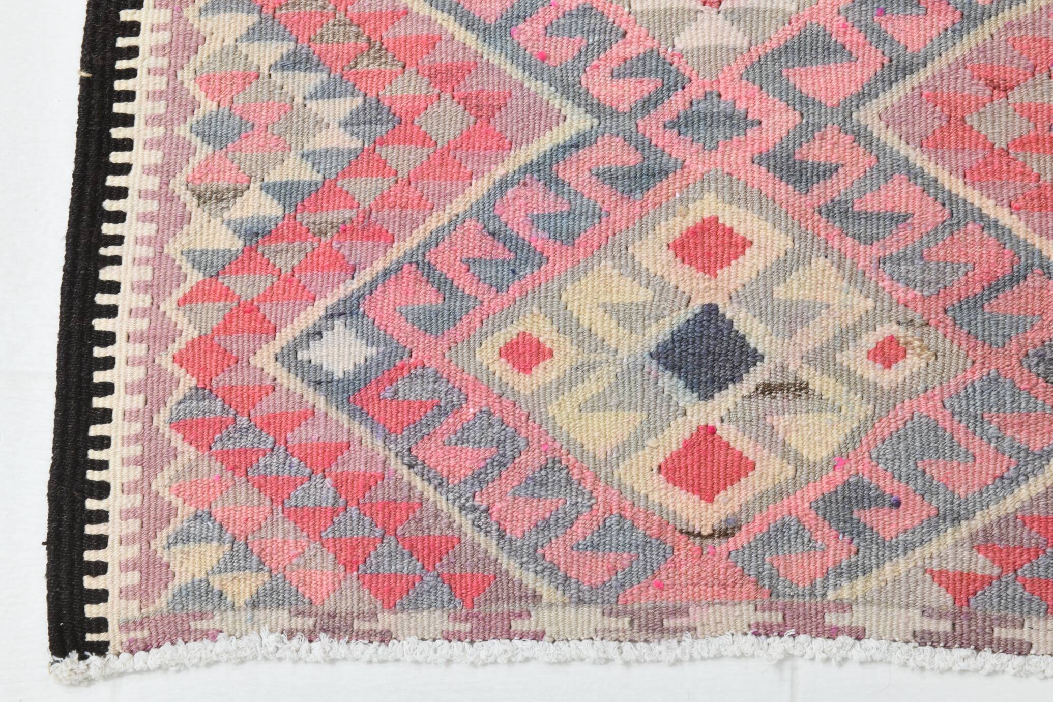 3x12 Soft Wool Pink Oriental Vintage Kilim Runner Rug