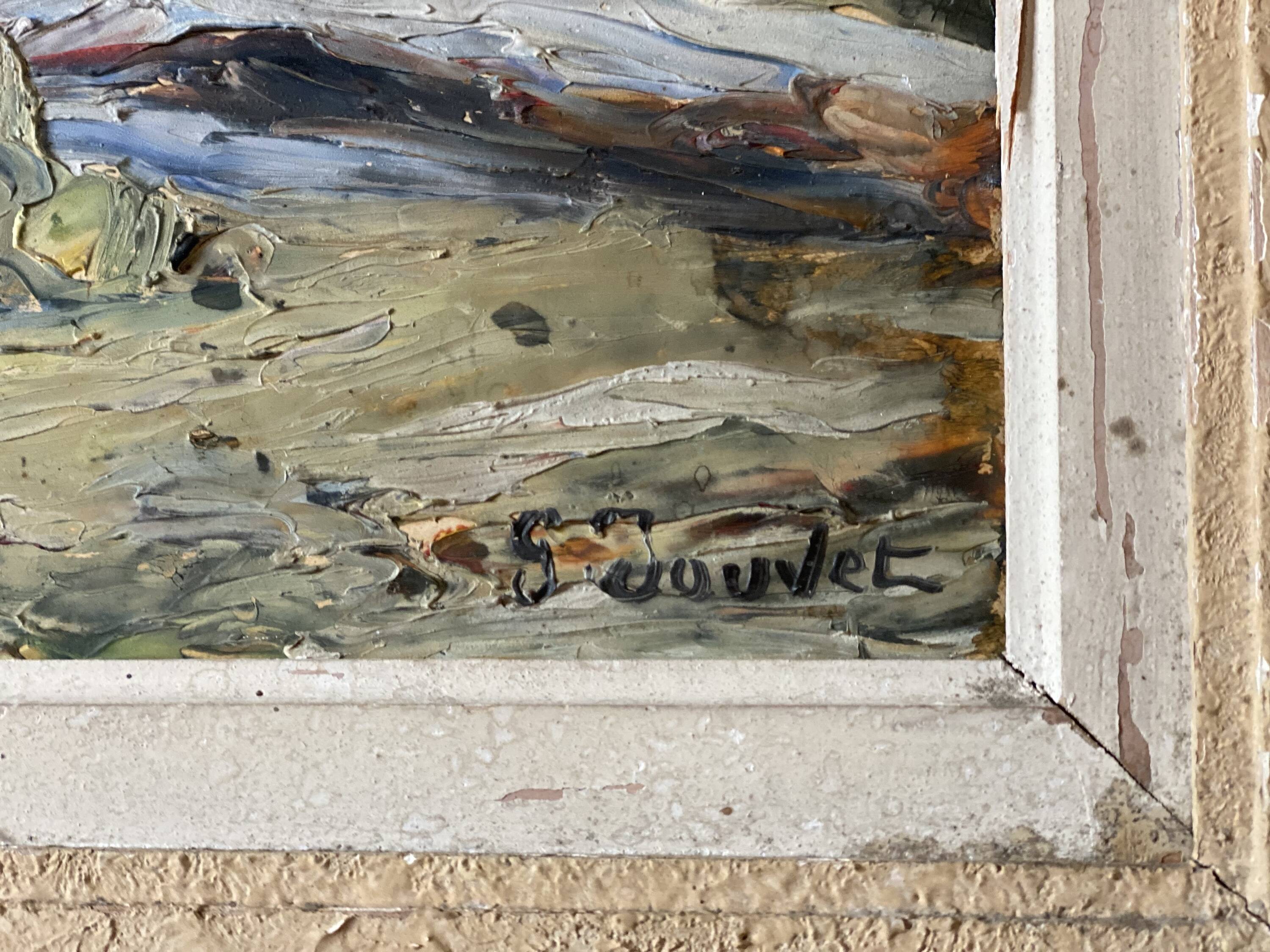 Mountain painting by paul jouvet of lake lauvitel in oisans (alps)