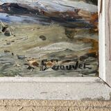 Mountain painting by paul jouvet of lake lauvitel in oisans (alps)