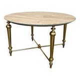 Brass coffee table with a white marble top.