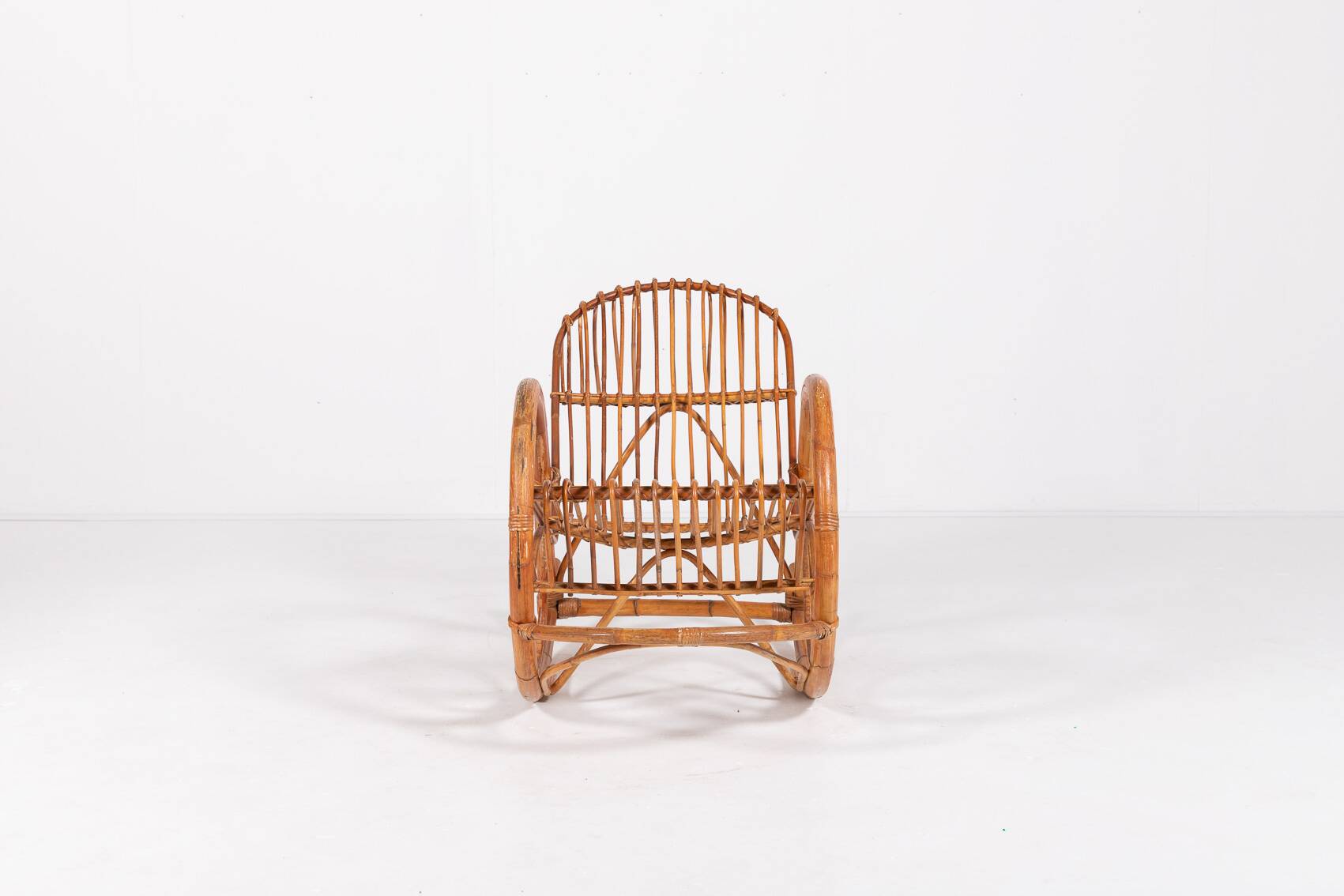 Fauteuil à bascule italien en rotin, 1960