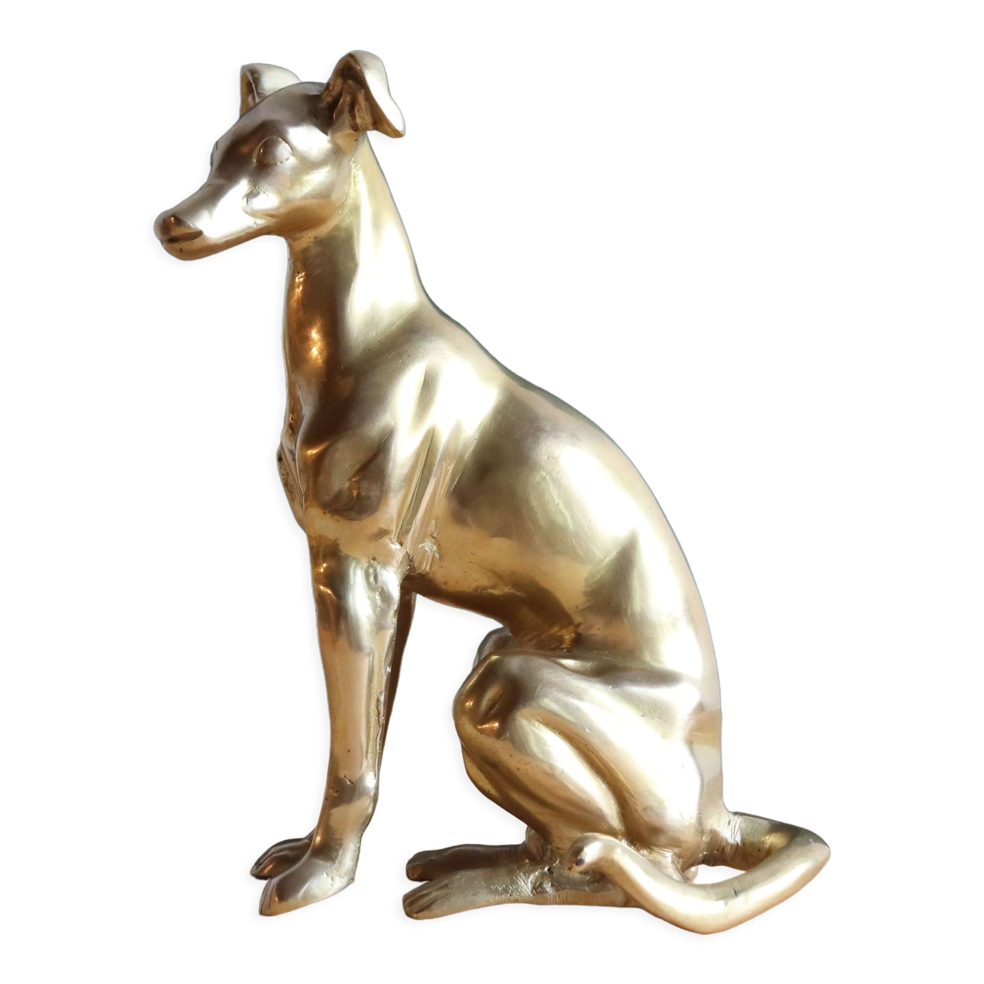 Vintage brass greyhound sitting dog from the 70s, height 25 cm