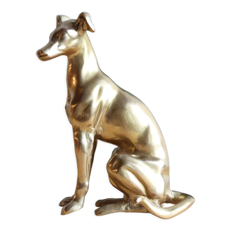 Vintage brass greyhound sitting dog from the 70s, height 25 cm