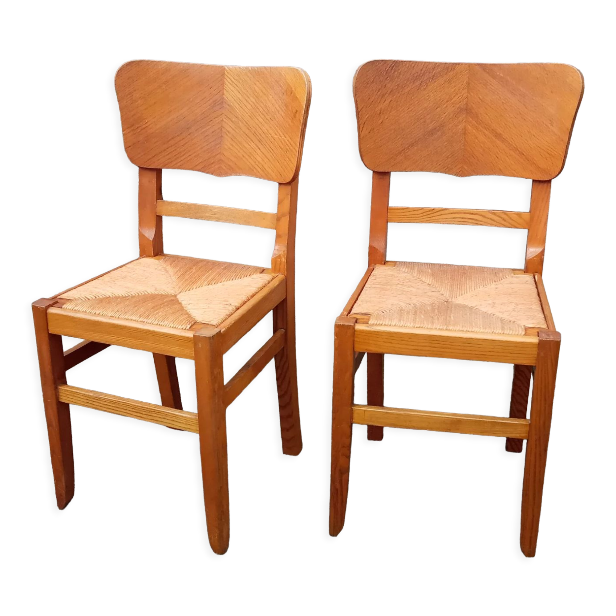 Paire de chaises paillées années 50