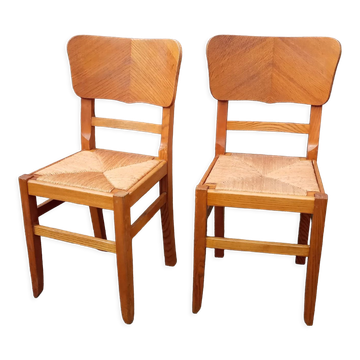 Paire de chaises paillées années 50