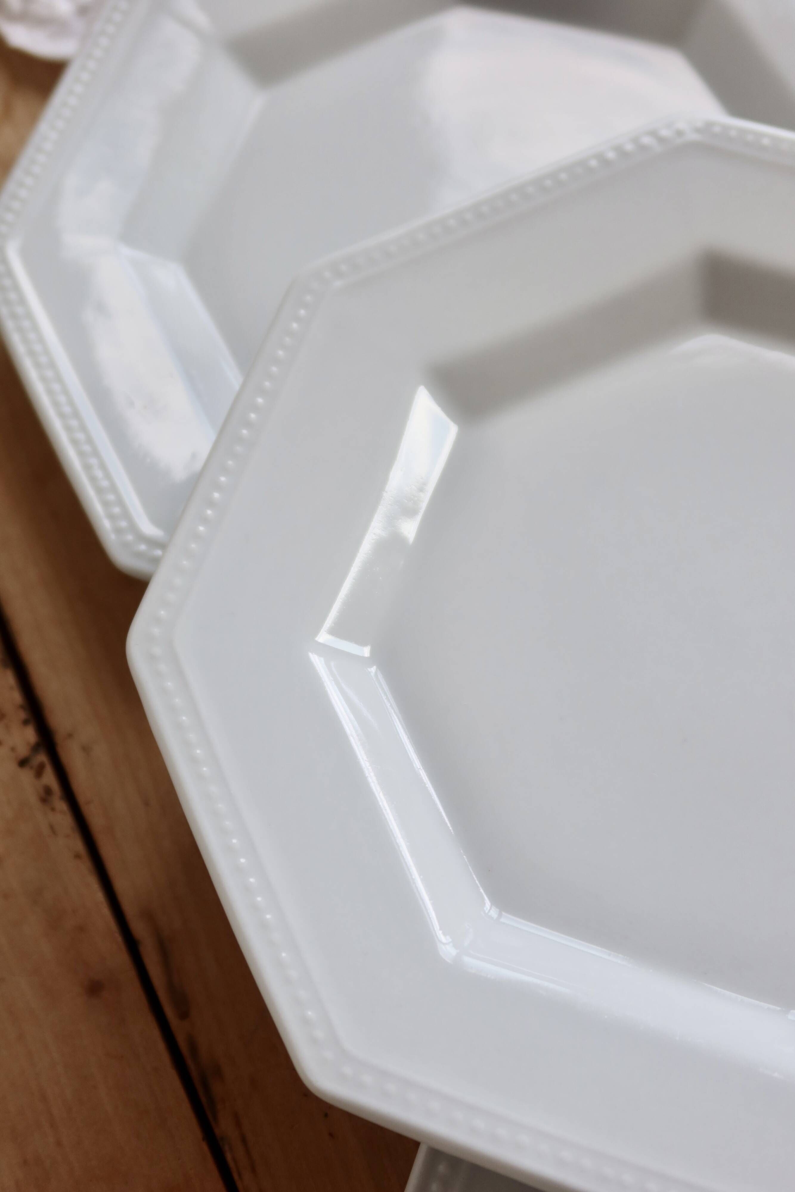 6 vintage octagonal pearl-edged porcelain dessert plates