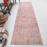 Floral red turkish runner rug, 324x90cm