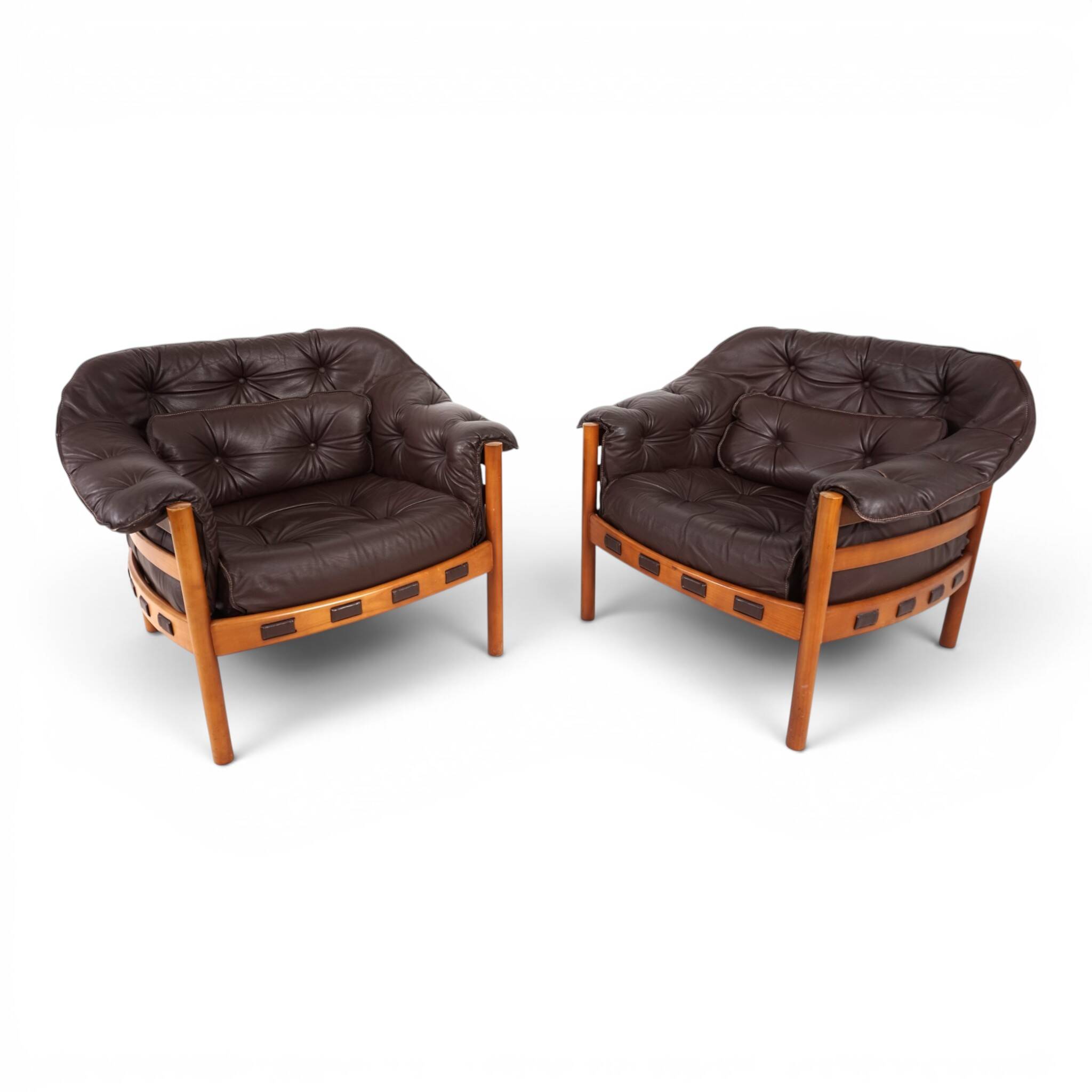 Pair of Coja Leather Lounge Chairs by Sven Ellekaer, 1960
