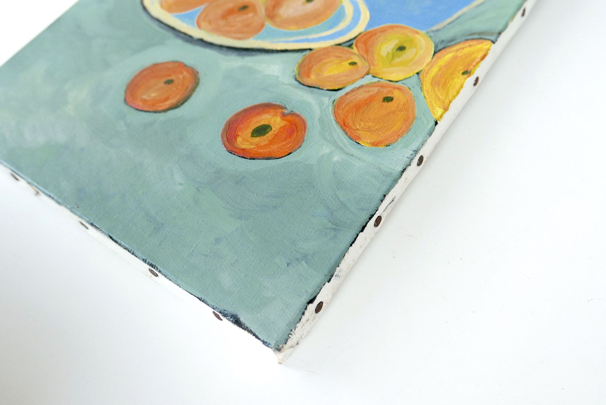 Oil painting: still life with apples, 80s