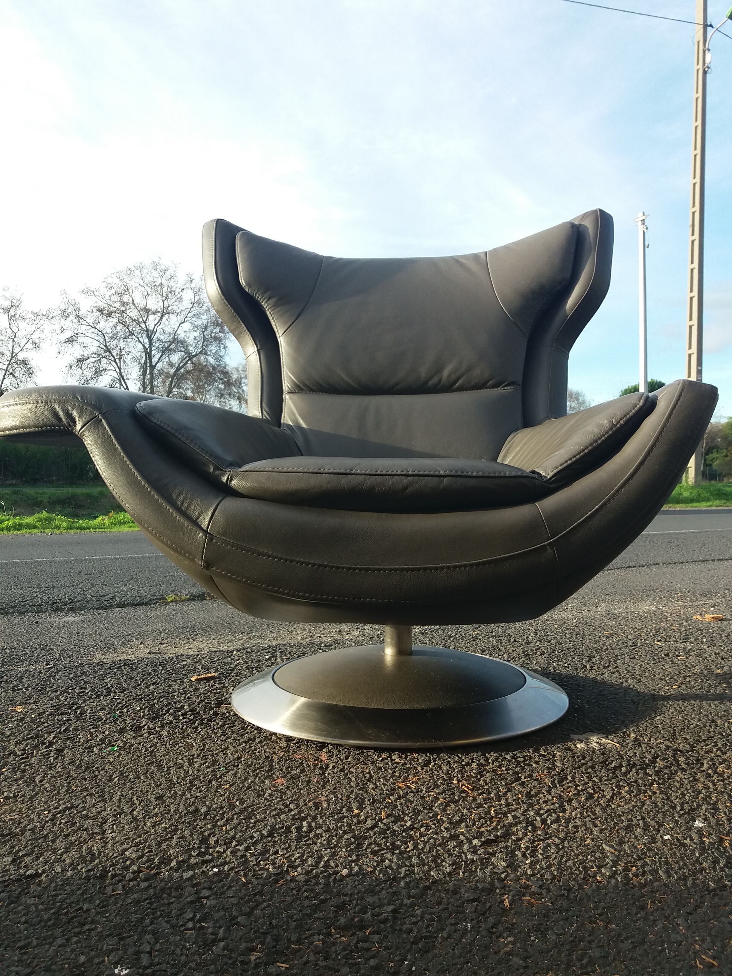 Chair swivel House Moss leather grey year 2000