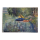 Tableau peinture ancienne paysage barques arbres xxème