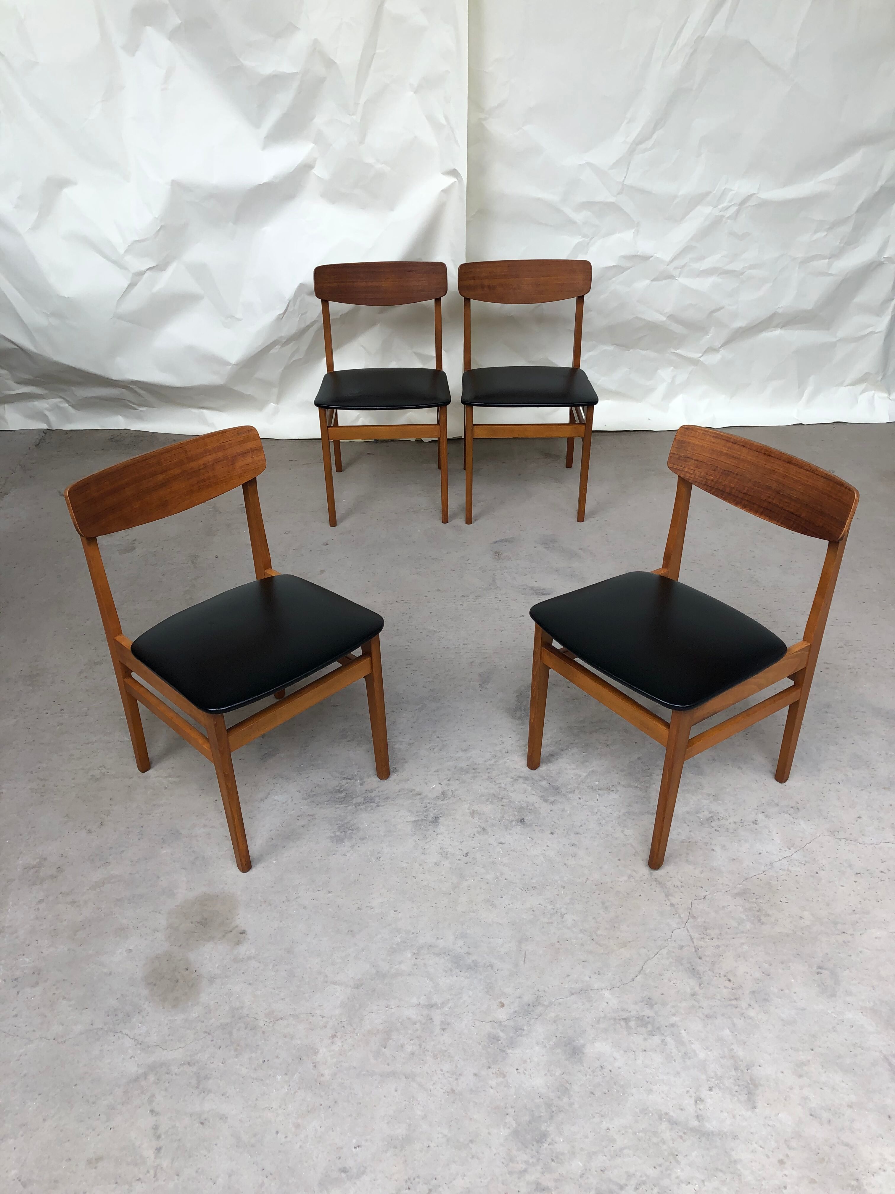 Vintage set of 4 mid century teak dining chairs scandinavian 60s 70s retro danish