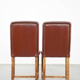 Set of 4 cognac-colored English style dining chairs made of leather