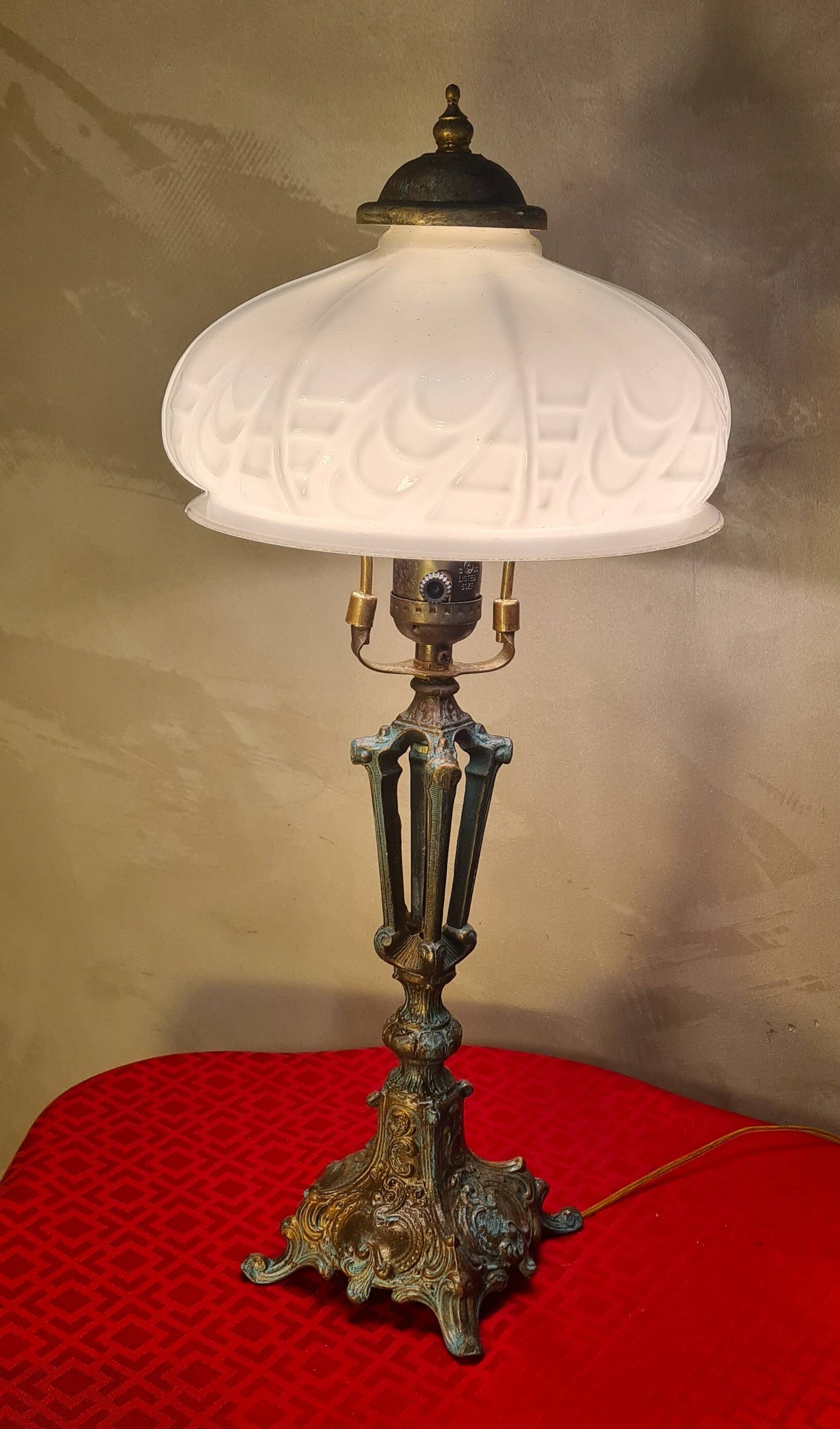 old lamp patina bronze steel and white opaline art deco 43x22