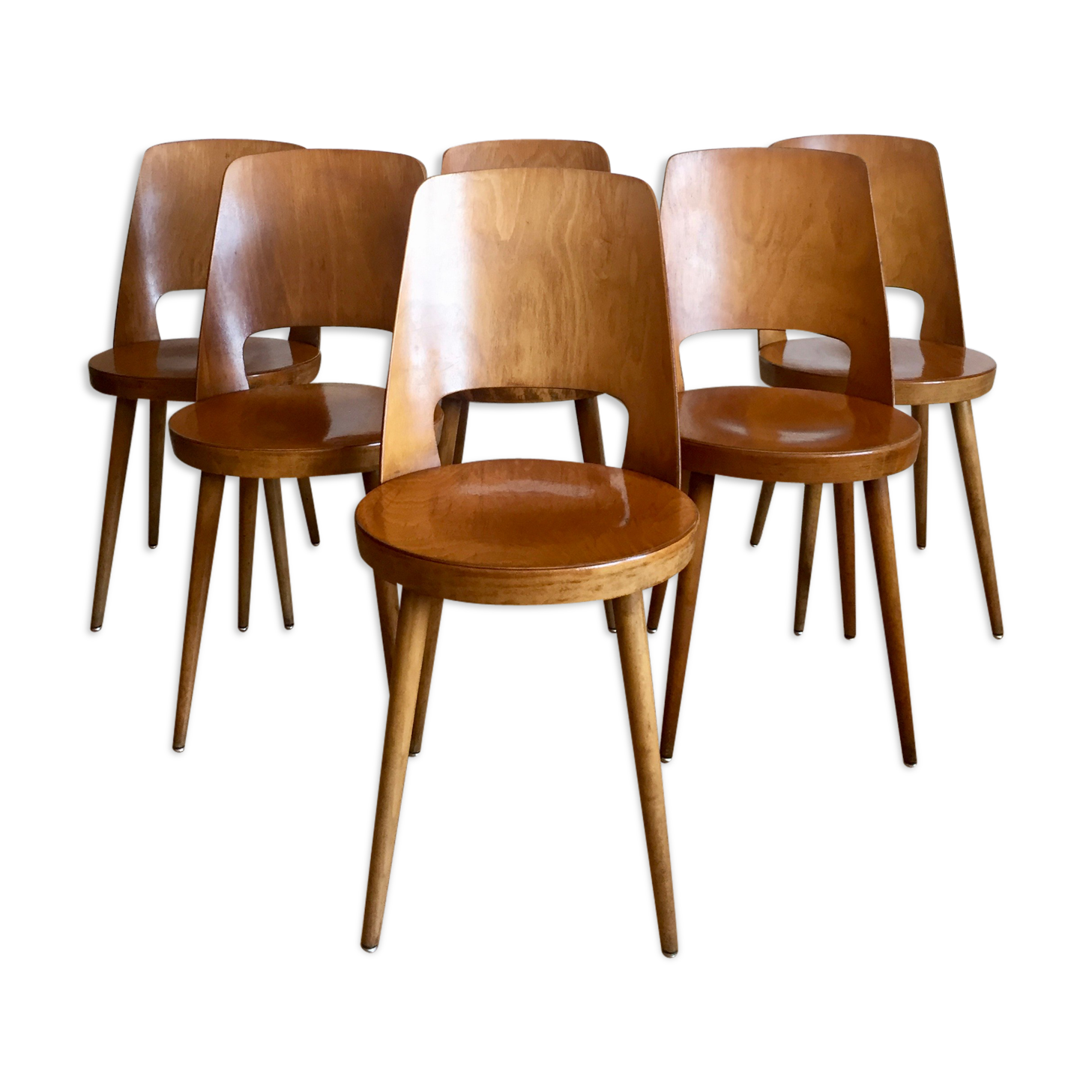 Lot of 6 chairs bistros Baumann Mondor vintage 60s
