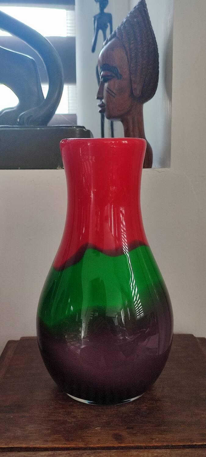 Tricoloured domed vase in thick glass