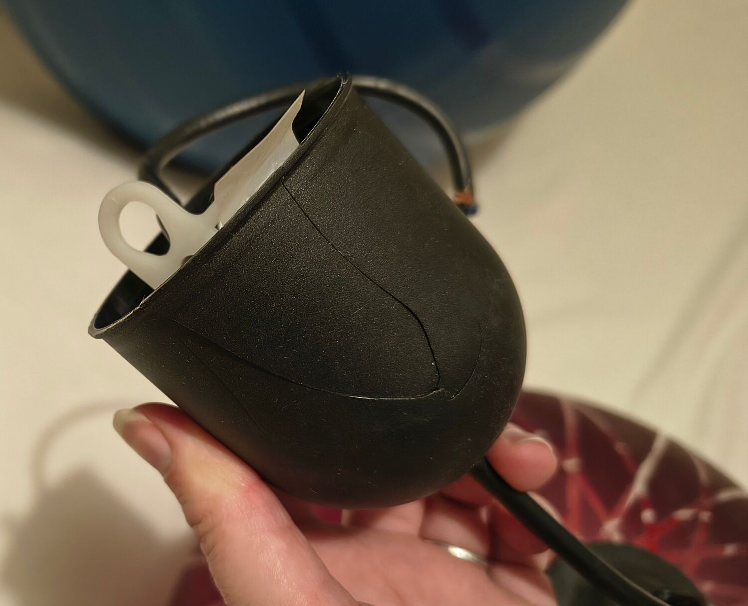 2 red glass Tosel pendants