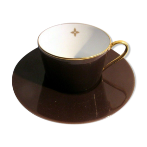 Tasse à café et soutasse marron avec étoile OR signé Louis Vuitton Made in France
