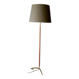 Danish teak floor lamp with brass tripod foot, 1960s