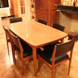 1960s table with teak veneer and glass top + extensions