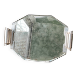 Plateau art déco en miroir biseauté, poignées chromées