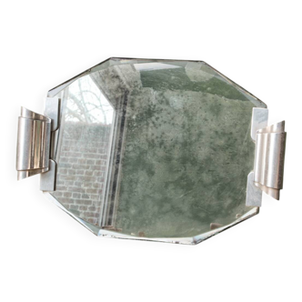 Art Deco mirrored bevelled tray, chrome handles.