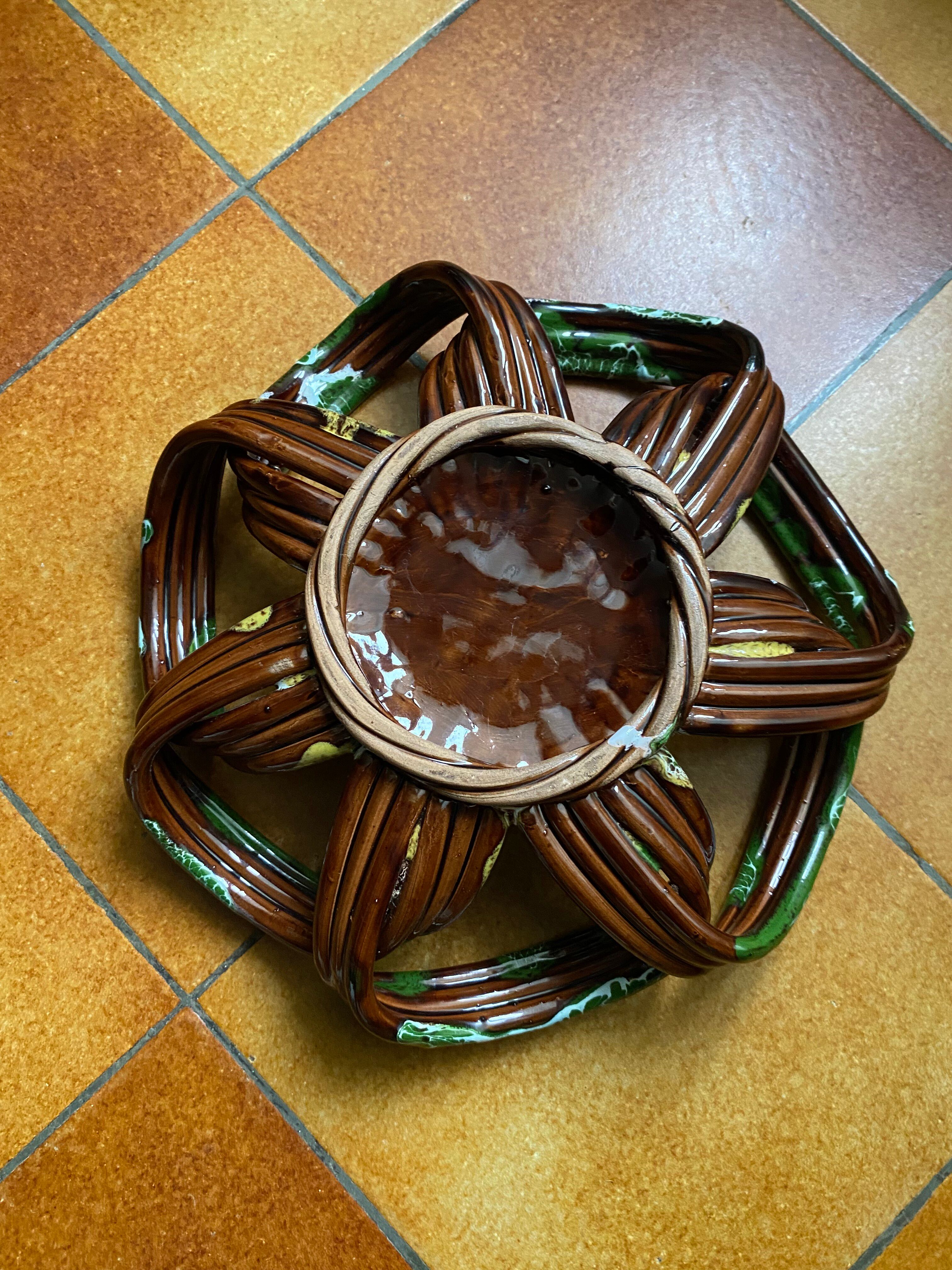 Large vintage woven ceramic fruit bowl – Vallaur style