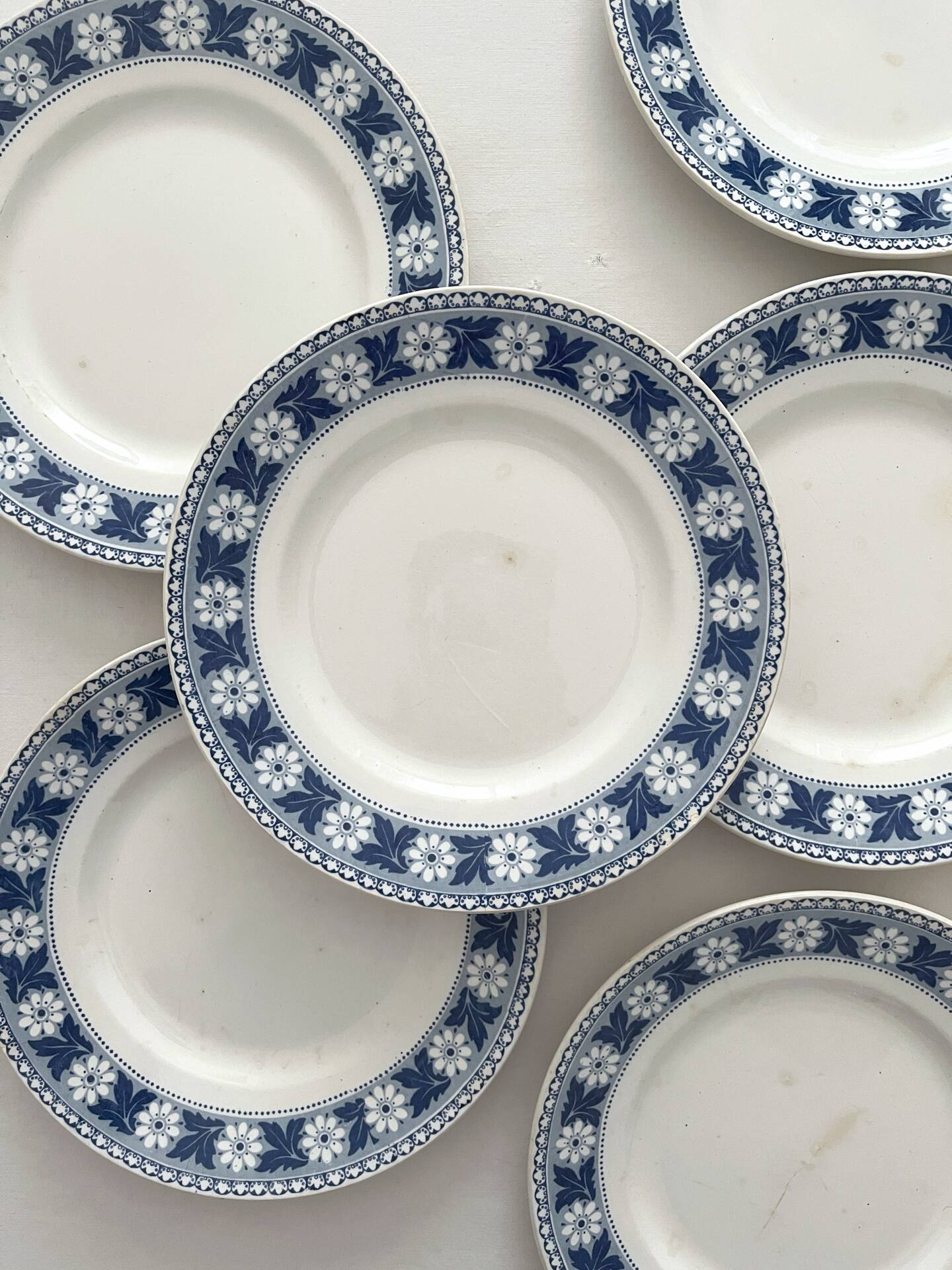 6 antique dessert plates, ironstone "Nancy" Sarreguemines