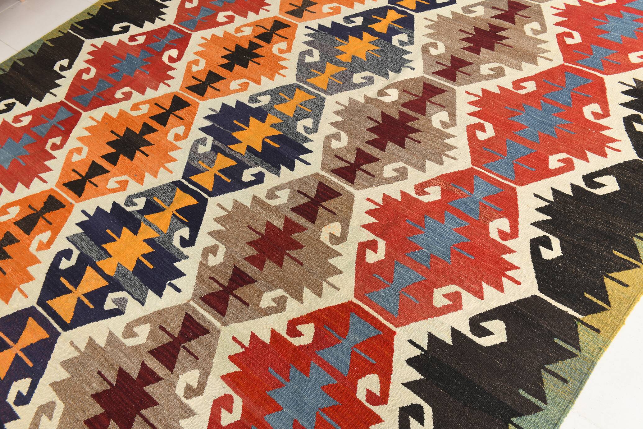 8x12 Multicolor Geometric Vintage Kilim Rug, 252x361Cm