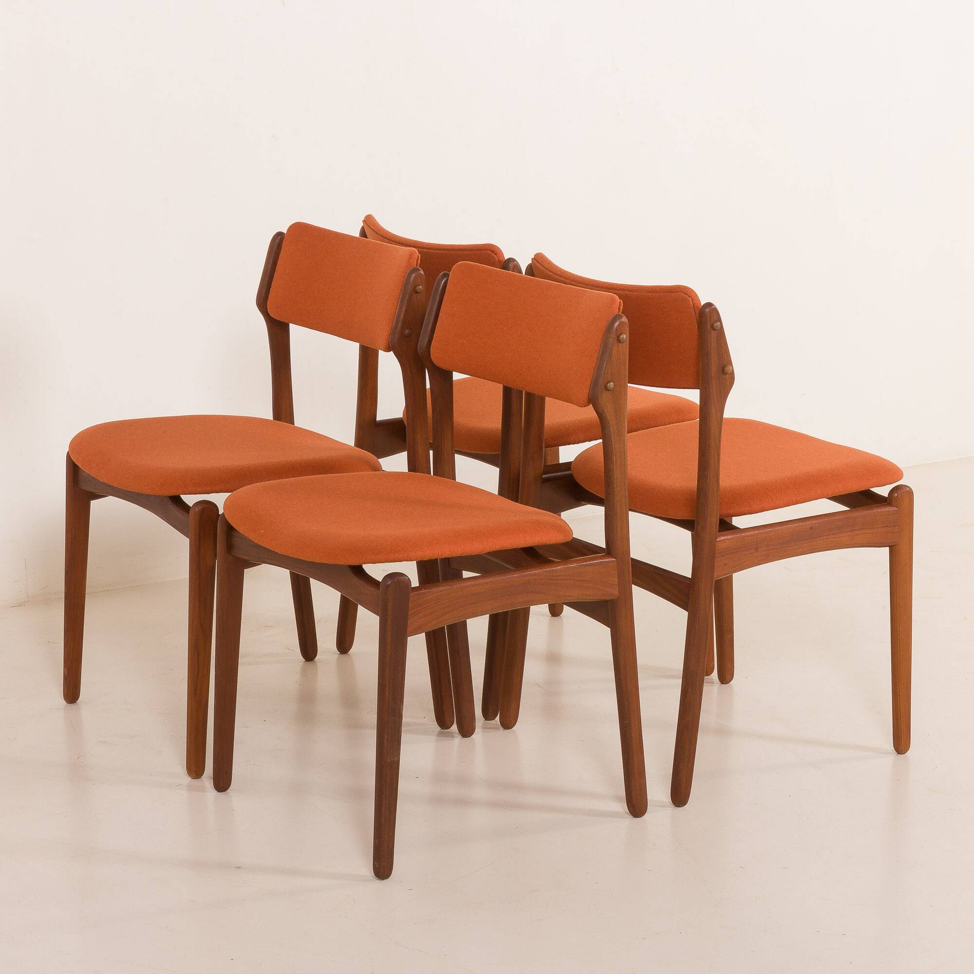 26104 Erik Buch teak and wool chairs, set of 4, Denmark, 1960s