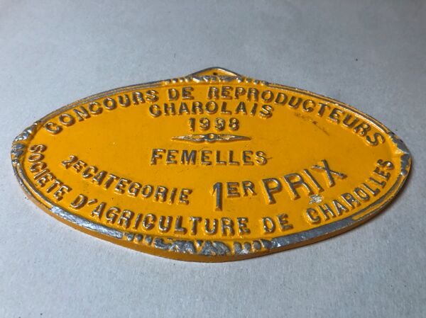 Plaque concours agricole Charolles 1998 orange