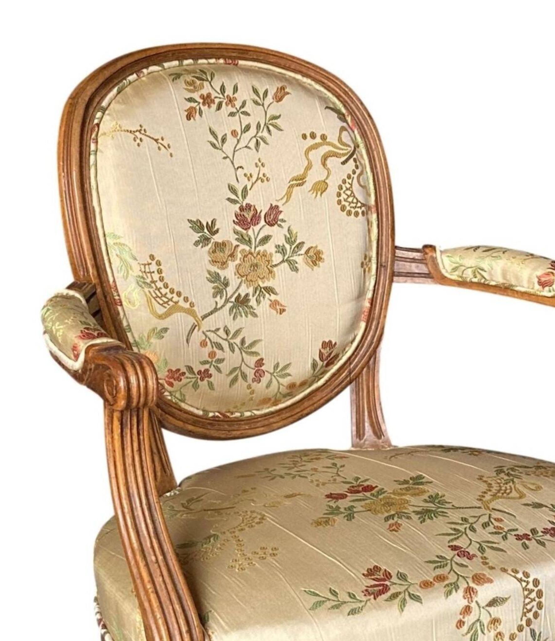 Pair of Louis XVI style armchairs in silk