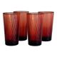 4 verres à eau rouges translucides.