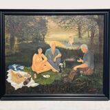 Painting by Camille Delahaut, "The Picnic". Vintage
