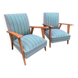 Pair of emerald green fabric armchairs circa 1950