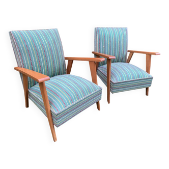 Paire fauteuils tissus vert émeraude vers 1950