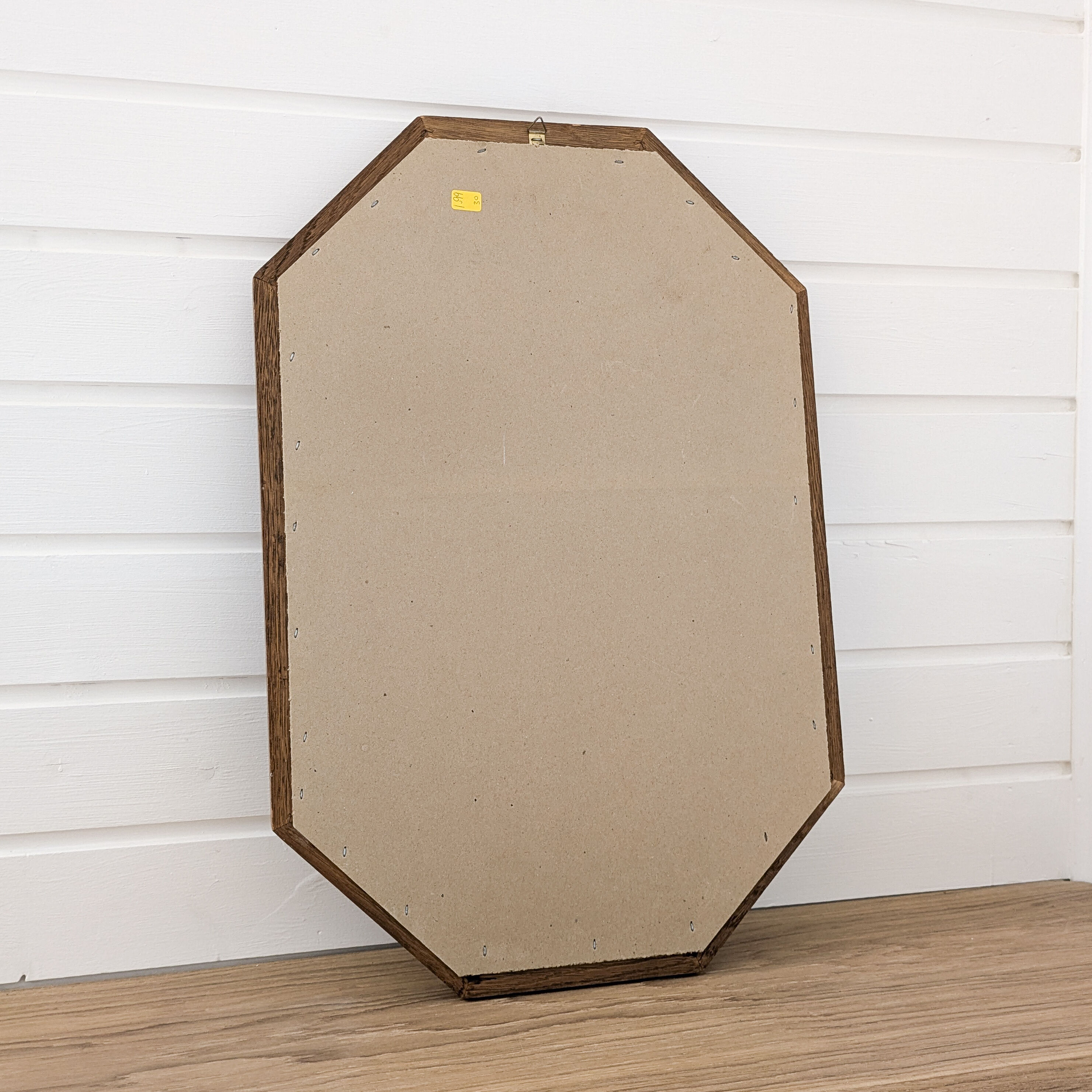 Miroir vintage octogonal en bois massif, style rustique ou entrée rétro