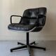 Black leather office chair and armrest by Charles Pollock for Knoll International